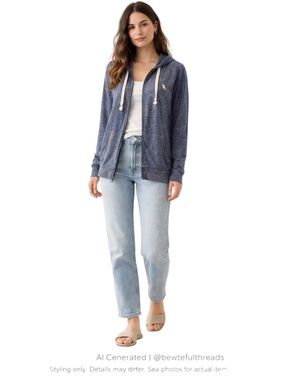 Coastal Off Duty Heathered Blue Zip Hoodie Lightweight Lounge Layer M